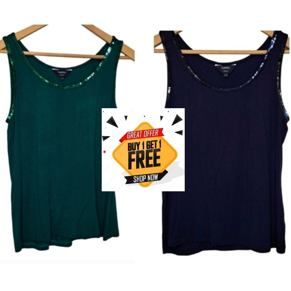 REITMANS • 2 Tanks for 1 Price • Emerald Green & Navy • Sequins • Large Petite •